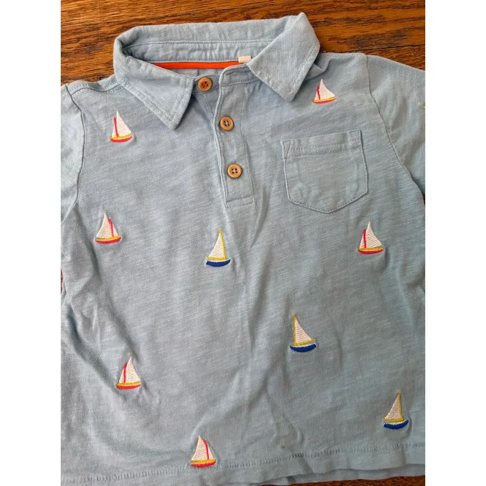 Mini Boden Boys' Sailboat Embroidered Polo Shirt Size 18-24m